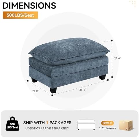 35‘’ Modern Chenille Cloud Sofa Ottoman,Rectangle Ottoman for Modular Section...