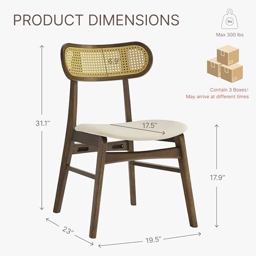 KISLOT Rattan Dining Chairs Set of 6, Upholstered Kitchen Chairs, Walnut
