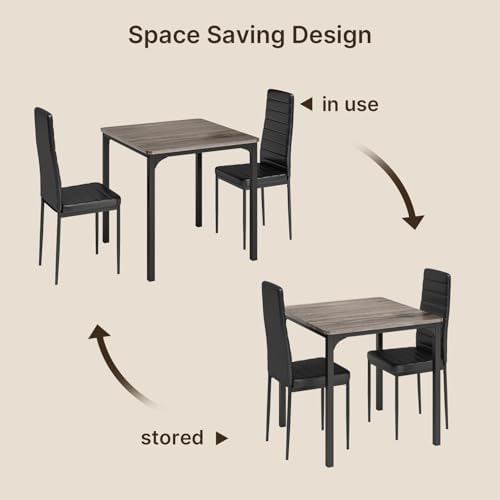 Gizoon 3-Piece Dining Table Set for 2, Kitchen Table with PU Chairs Grey