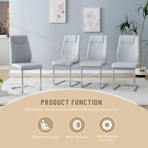 JUFU Dining Table Set for 6 with Chairs PU Upholstered, 63'' White Fa...