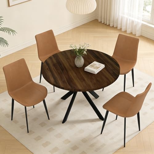 44" Round Dining Table Set for 4, Modern X-Shaped Metal Leg Table