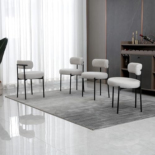 Dining Chairs Set of 4, Round Upholstered Boucle Dining Room Chairs, Mid-Cent...