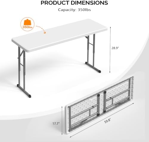 VINGLI 5 FT Narrow Folding Table,Premium Quality HDPE Material and Sturdy Met...