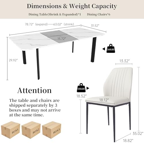 HIPIHOM Extendable Dining Table Set for 6, Seats 6-8 | 63-78.7in MDF Kitchen ...