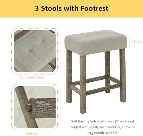 Merax 59" Bar Table Set with Power Outlet,Industrial Breakfast Table wit...