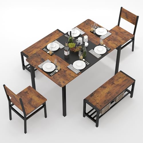 Dining Table Set for 4-6 with 2 Benches and 2 Chairs