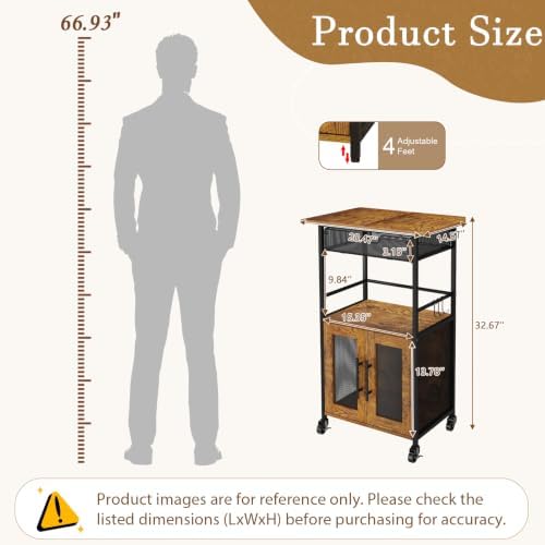 3 Tier Slim Rolling Coffee Cart with 2-Door & Pull-Out Wire Basket Drawer...