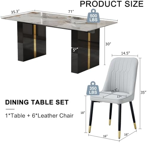 7 Piece Dining Table Set，71" Morden Faux Marble Dining Room Table Set fo...