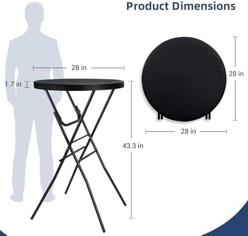Byliable 28in Folding Cocktail Table, Round Bar Height Table, Black 2-Pack | ...