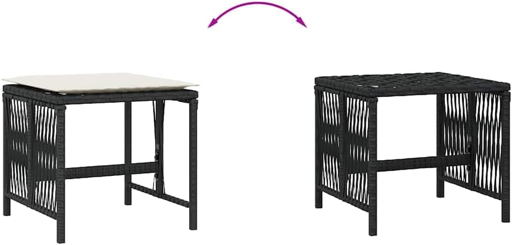 Poly Rattan Garden Stool Set of 4 Black Cream