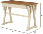 OSP Home Furnishings Jericho Rustic 42 Inch Writing Desk with 2 Drawers and Burnished Decorative Hardware, Antique White