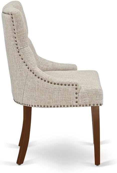 East West Furniture FRP3T05 Friona Parson Dining Chairs - Button Tufted Nailhead Trim Doeskin Linen Fabric Upholstered Chairs, Set of 2, Mahogany
