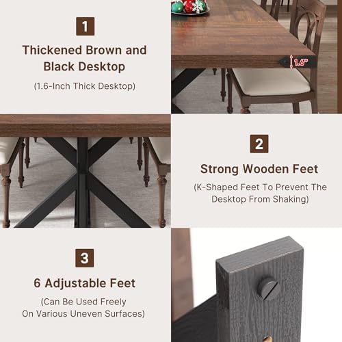 Hlivelood Dining Table for 6 8 People,Rectangular Kitchen Farmhouse Table W/W...