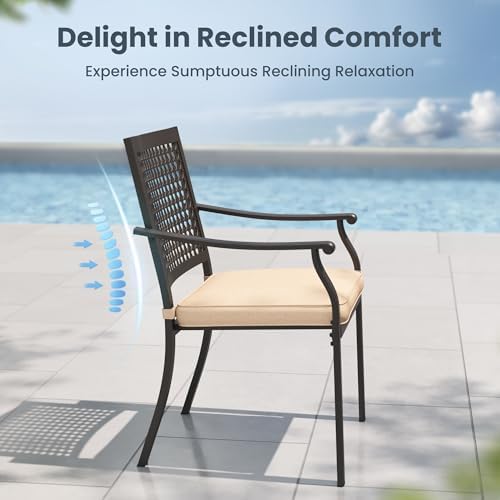 PHI VILLA Outdoor Dining Set for 6, 54" Round Metal Table w/Umbrella Hole