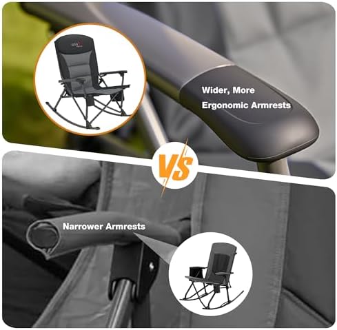 Rocking Camping Chair for Adults, Portable Chairs with Cup Holder and Side Po...