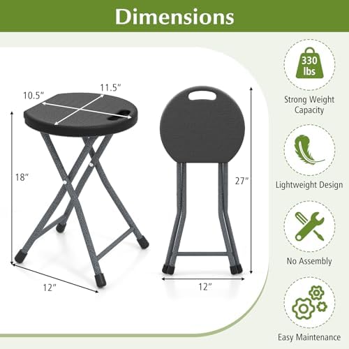 GYMAX Folding Stool, 18in Portable Collapsible Bar Stool with Handle & St...