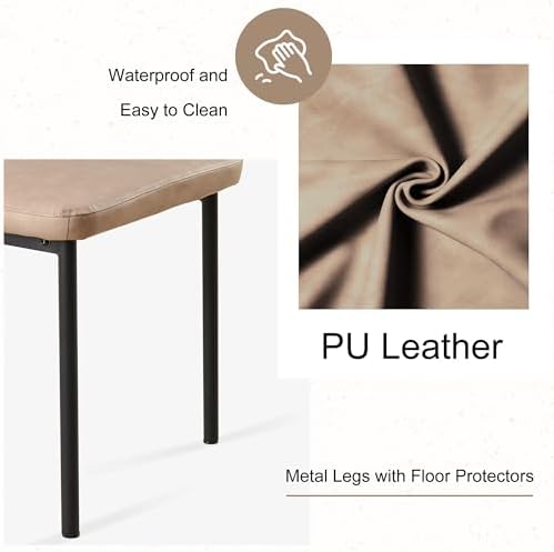 Dining Chairs Set of 6, Beige PU Leather Dining Chairs, Comfortable Upholster...