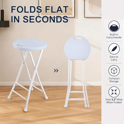 COOZMENT 24-Inch Folding Stool with Handle, Folding Bar Stool with Non-Slip F...