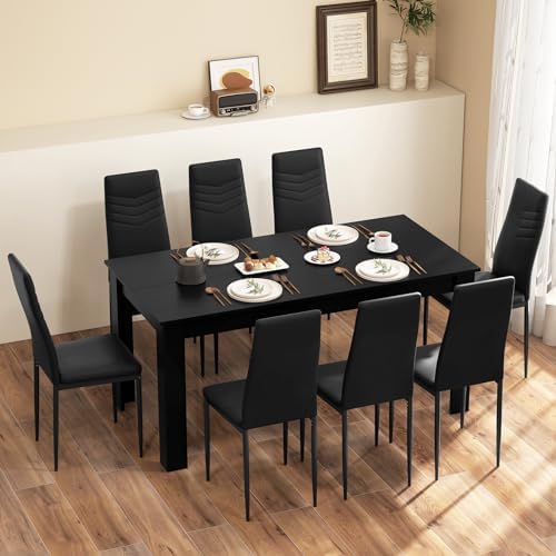 GIANTEX 9-Pieces Dining Table Set for 8, 63" Table, Padded Seat & Ba...