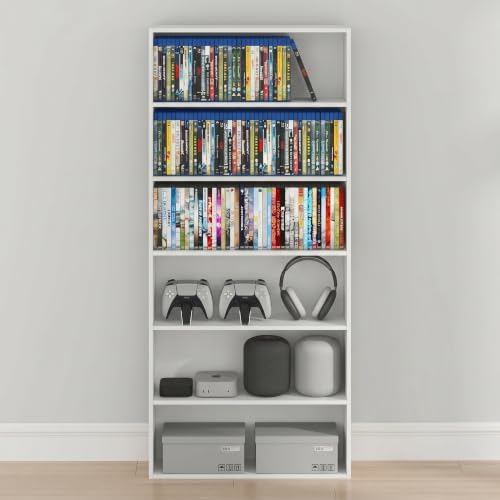 Furinno Basic DVD Shelf, 6-Tier Media Shelf, CD Rack, White