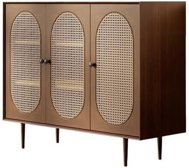 Entryway Cabinet Retro Rattan Sideboard Wall Kitchen Storage Cabinet Modern R...