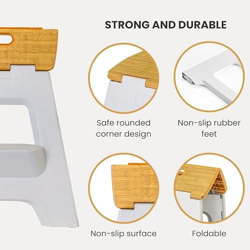 Vigar Compact Folding Step Stool, 16 in 2 Step, Gray Bamboo Print