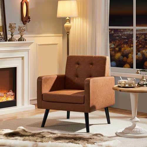 Yaheetech Mid Century Accent Chairs Set of 2 Living Room Chairs Retro Brown |...