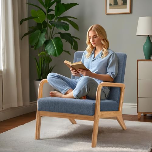 ELUCHANG Mid-Century Modern Accent Chair with Lumbar Pillow,Upholstered Armch...