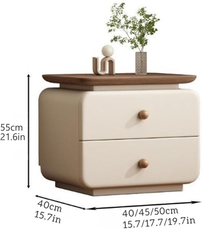 Leather Bedside Table with 2 Drawers, Vintage Wood Nightstand for Bedroom and...