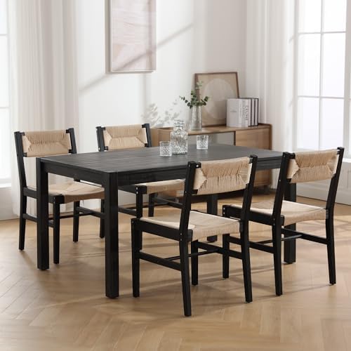 BESTANO Woven Rattan Dining Chairs Set of 4, Farmhouse Wicker Boho Dining Cha...