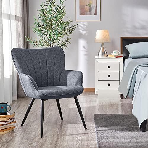 Yaheetech Accent Chair, Upholstered Armchair with Metal Legs, Grey