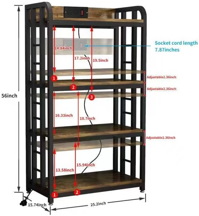SIREDEEP Bakers Rack with Power Outlet ，4-Tier Kitchen Baker's Rack,Microwave Stand with Storage Suitable for Kitchen, Living Room, Dinning Room，Coffee Bar(Rustic Brown)