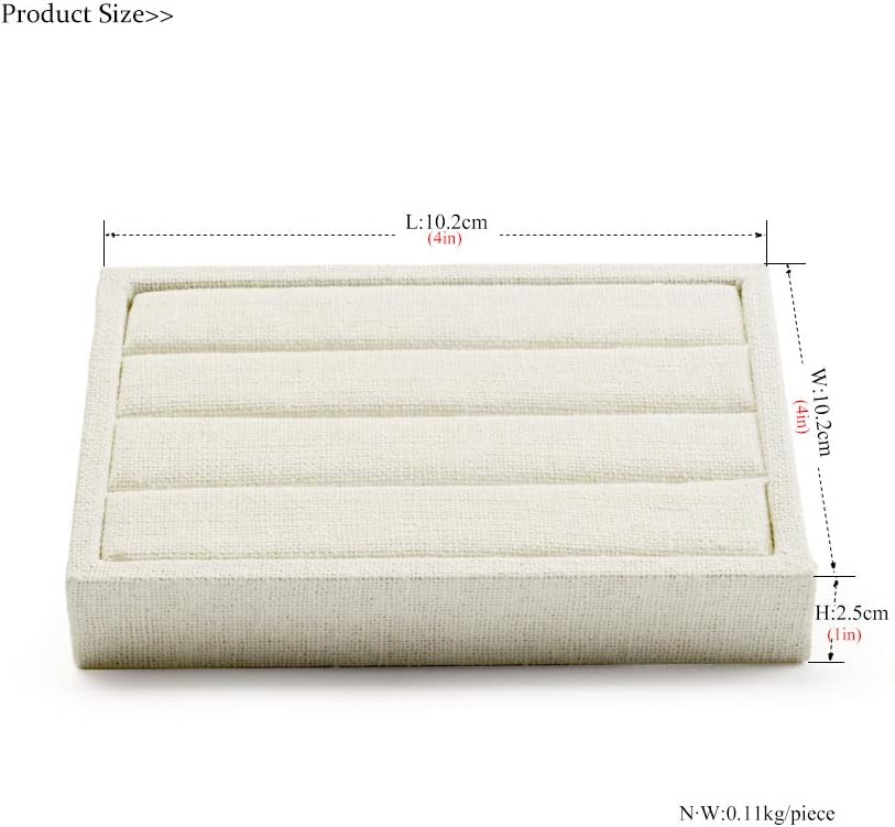 Oirlv linen 3 Slots Ring Earrings Display Trays Showcase Jewelry Organizer (creamy-white,rectangle)