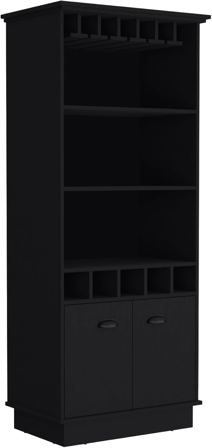 70-Inch High 10-Glass Bar Cabinet with 5 Cubbies and 3 Open Shelves and Cabin...