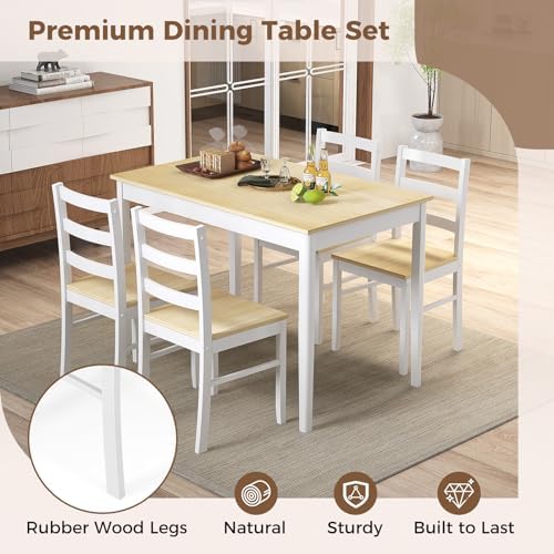 COSTWAY 5-Piece Dining Table Set for 4 w/Rubber Wood Structure, Natural