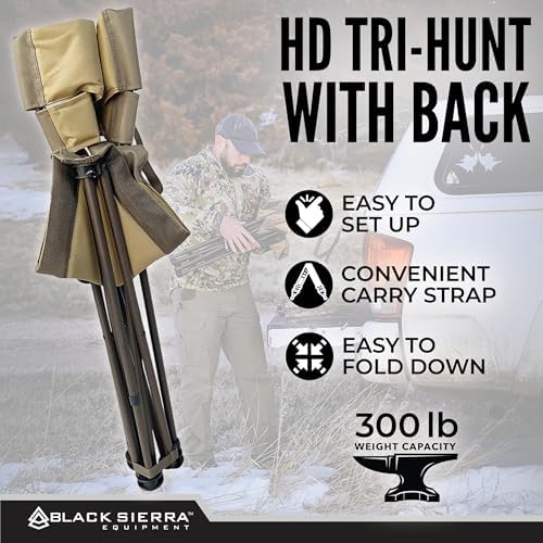 Black Sierra Folding Hunting Chair w/Backrest & Cup Holder, Portable,300 lb