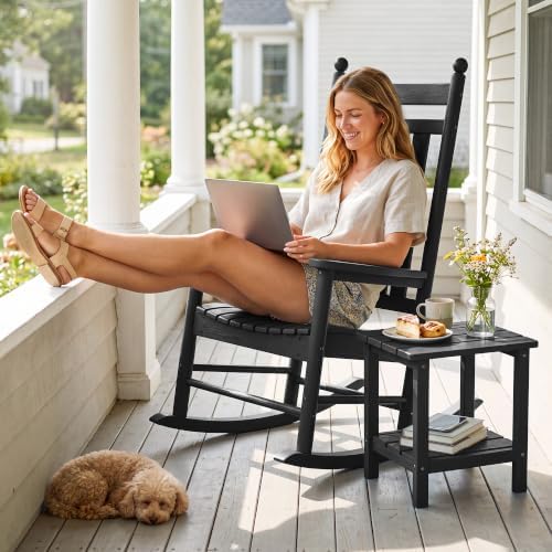 SERWALL Comfortable Outdoor Rocking Chairs Set of 3, Black