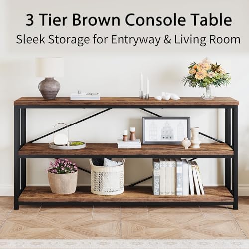LVB Farmhouse Industrial Console Table for Home, Rustic Brown, 70 Inch | Wood...
