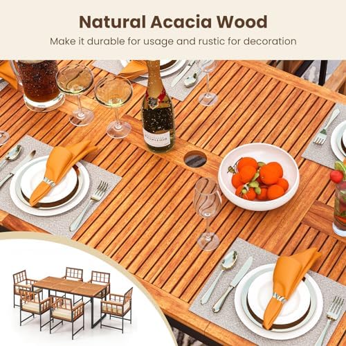 Tangkula 7 Pieces Patio Dining Set, Outdoor Acacia Wood Table and Chairs with...