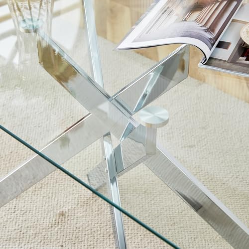 SSLine Modern 5-Piece Silver Glass Dining Table Set for 4 Luxury Rectangle Gl...