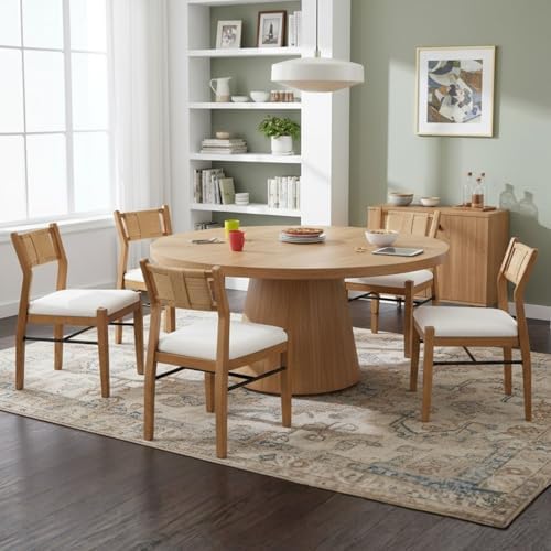 BESTANO Modern Armless Dining Chairs with Rope Woven Back Set of 6, Beige Lin...