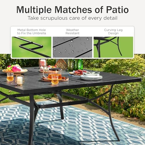 PHI VILLA 9pc Outdoor Dining Set, 57" Square Table, Swivel Wicker Chairs