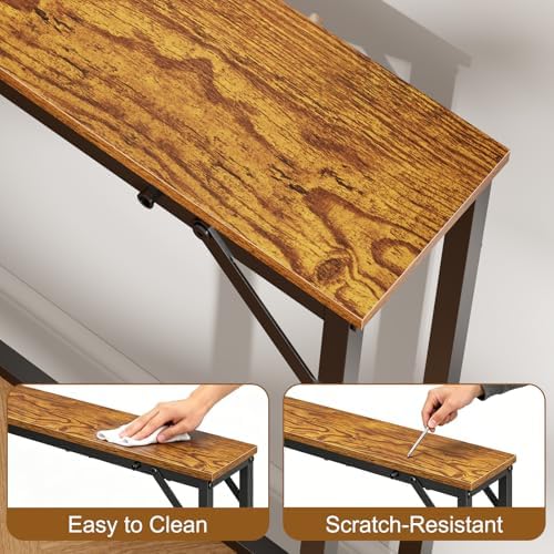 keomaisyto 63 Inch Narrow Console Table with 3-Color Adjustable Light and Cha...