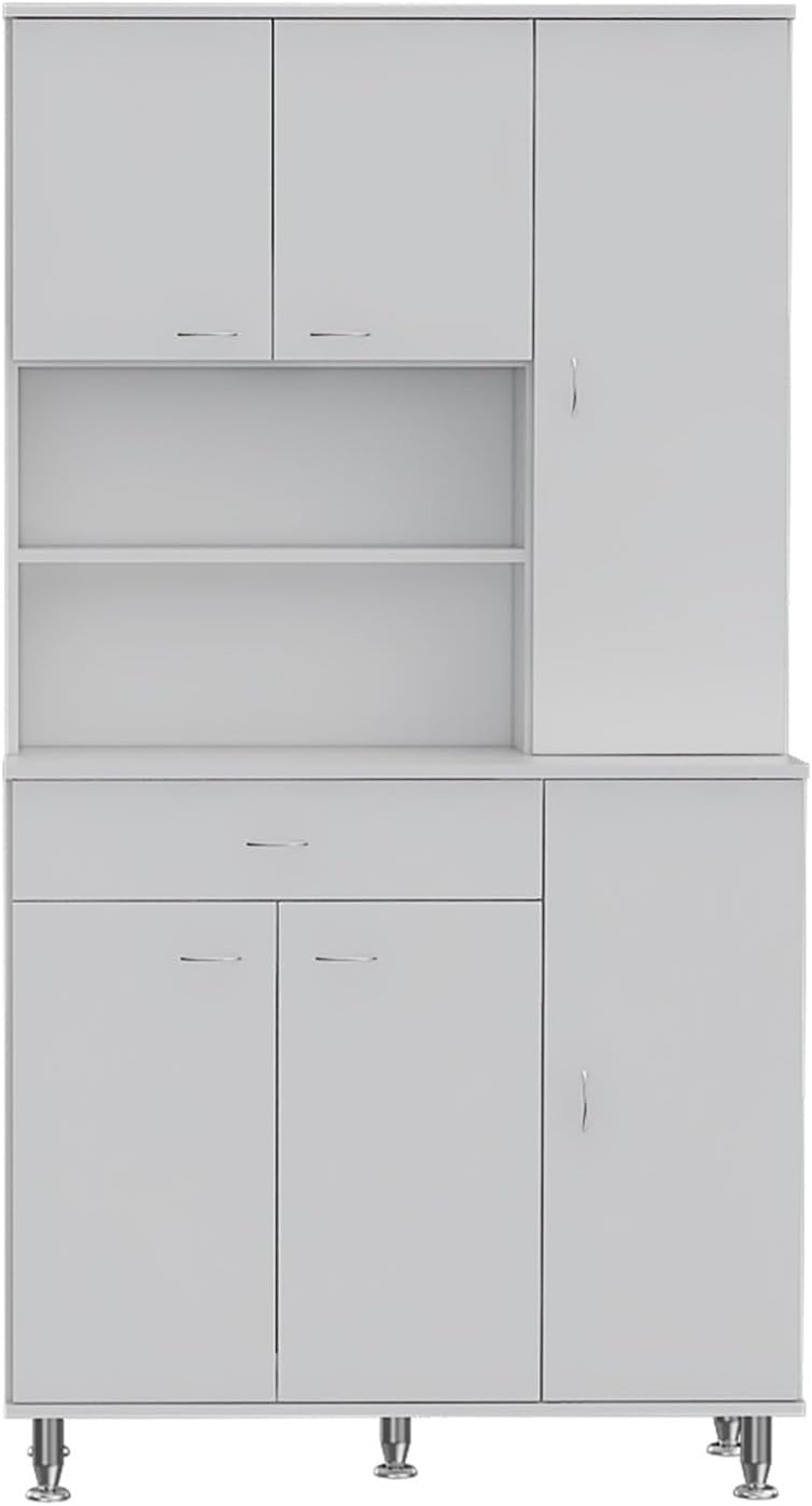 Kitchen Pantry Cabinet, Two Open Shelves, One Drawer, Multiple Cabinets, White,for Kitchen