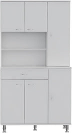 Kitchen Pantry Cabinet, Two Open Shelves, One Drawer, Multiple Cabinets, White,for Kitchen