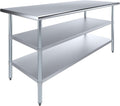 AmGood Stainless Steel Work Table with 2 Shelves | NSF | Metal Utility Table (72" Long x 30" Deep)