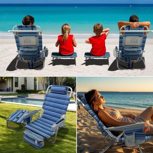 Backpack Beach Chair Aluminum 2 Pack with Folding Camping Table 5-Position La...