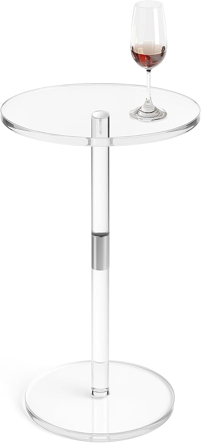 Acrylic Side Table, Round Drink Table for Small Spaces – Modern Clear End Tab...