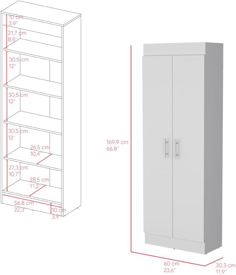 Modern Kitchen Pantry, Storage Cabinet with 2 Doors, White, Engineered Wood, ...