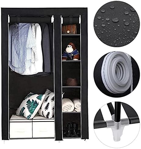 Wardrobe Black Canvas Closet Wardrobe Household Portable Clothes Shoe Storage...